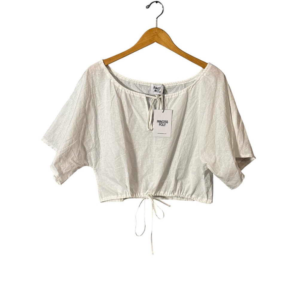 Princess Polly White Tie-Front Linen Blend Crop‎ Top